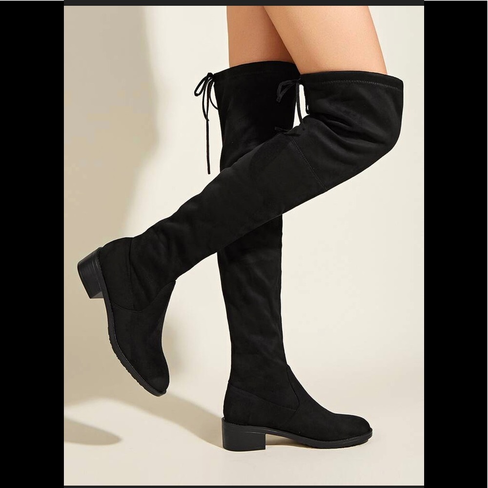 Black Lace-Up Over The Knee Boots